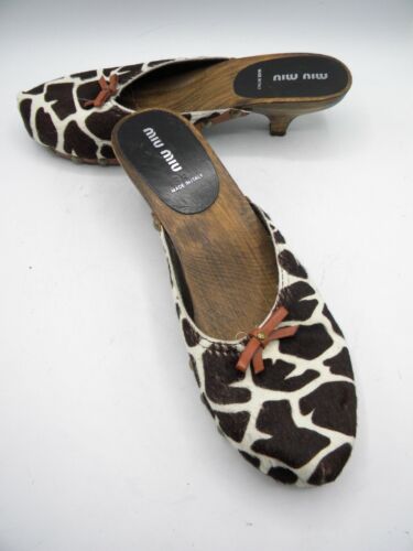 MIU MIU Animal Print Pony Hair Studded Wooden Hee… - image 1