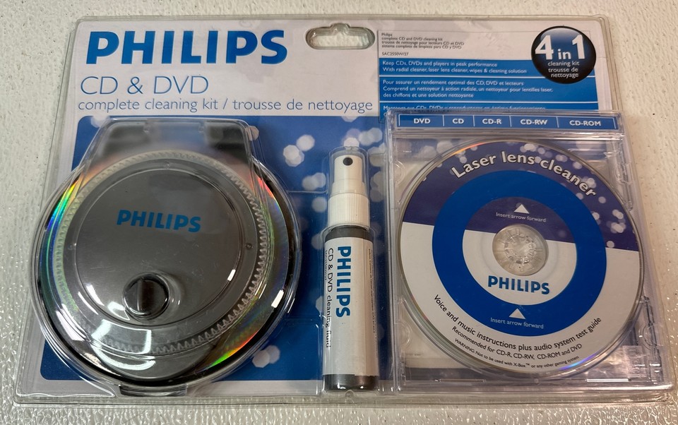Philips CD & DVD 4 In 1 Complete Disk Laser Lens Cleaning Cleaner Kit ...