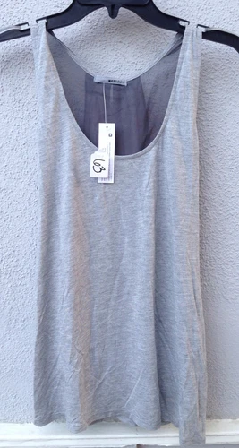 $63 NWT La Made Gray With Sheer Panel  Backing Tank Top Size M