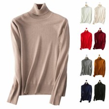 Women's Slim Knitted Turtleneck Cashmere Jumper Pullover Elasticity cozy Sweater
