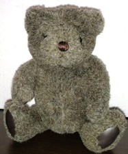 Vintage 1982 GUND Dark Brown  Gray Jointed Teddy Bear w/ Leather Paws KOREA C