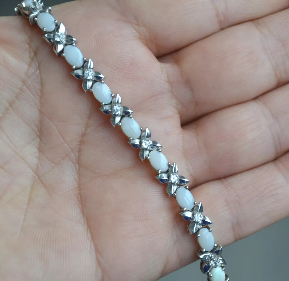 Opal bracelet, Natural white opal sterling silver bracelet, Tennis bracelet B464