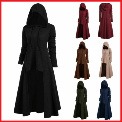 Mantel mit Kapuze einfarbig locker Winter lang Cape Umhang Übergröße Damen Mittelalter