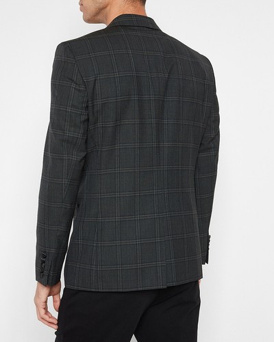 NEW EXPRESS $248 SLIM GREEN PLAID WOOL BLEND TUXEDO BLAZER JACKET SZ 38R - Picture 3 of 5