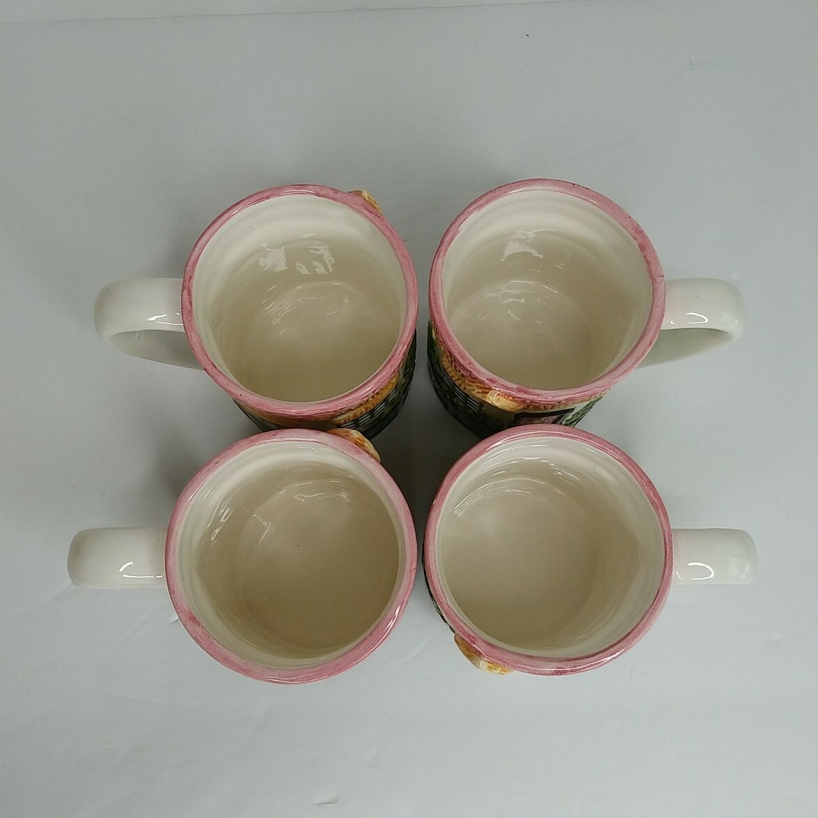 Set of (4) J.S.N.Y. English Garden Ceramic Coffee Cup Mug House Embossed Raised 