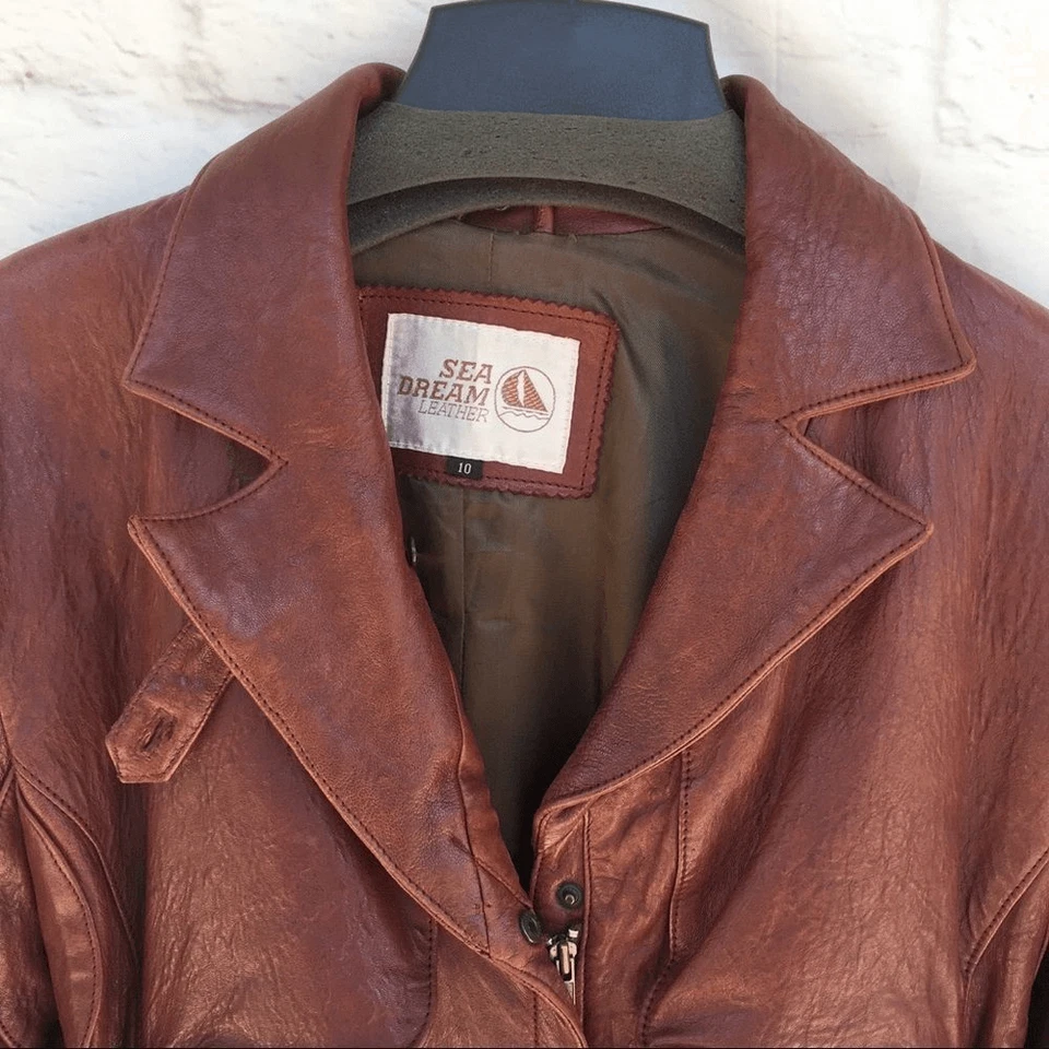 Chaqueta Bomber Sea Dream de Cuero Marrón para Mujer Talla 10 | Forrada en Cuero Genuino Foto 2 de 4