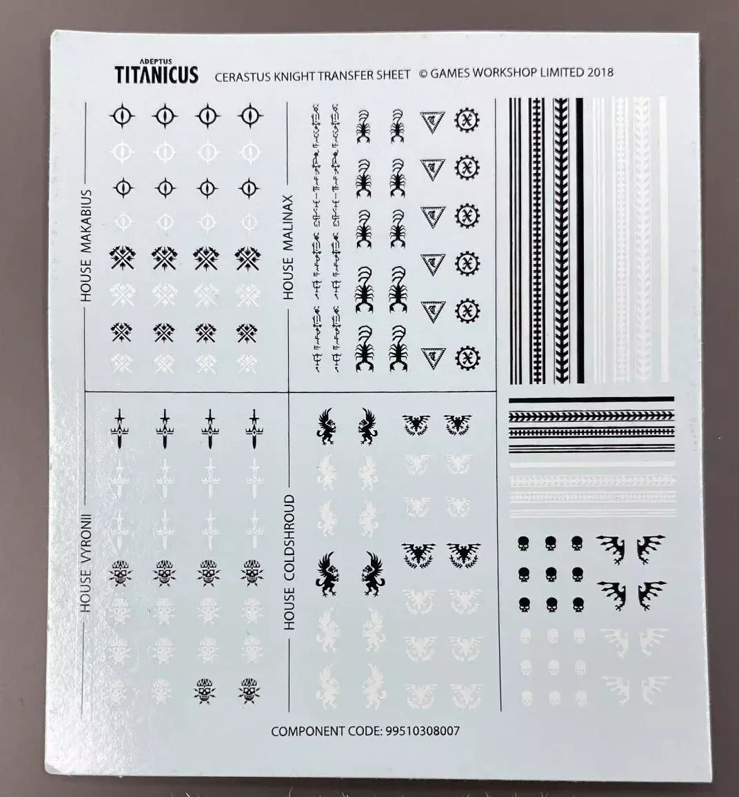 Foglio Decalcomanie Epic/Titanicus Cerastus Knights Trasferimenti