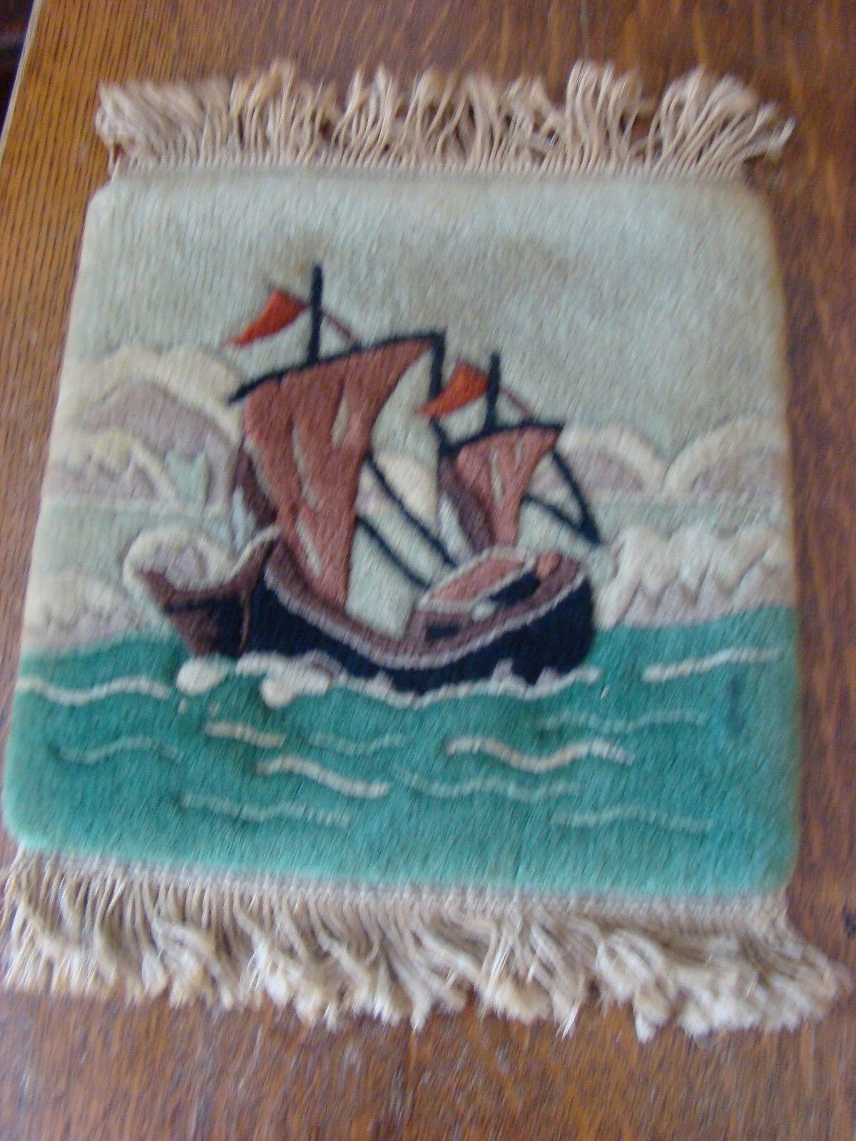 Vintage Hand Woven Persian Wool Ru,g Mat THICK, WALL HANGING 13x16 SHIP DESIGNED