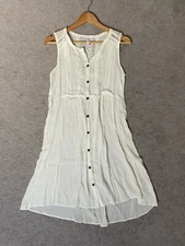 XHILARATION Shirt Dress sz S White Shift Boho Sleeveless Crinkle Sleeveless