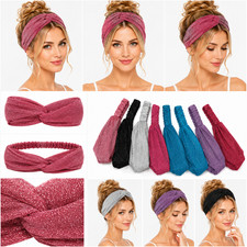 Lot of 6 Women Glitter Sparkly Knotted Headbands Colors Stretch Twist Head Wraps