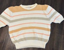 Vintage Women’s Made In USA Tan Jay Striped Short Sleeve Sweater XL