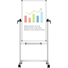 Double Sided Magnetic Mobile Whiteboard 48x24 Inches with Aluminium Frame and