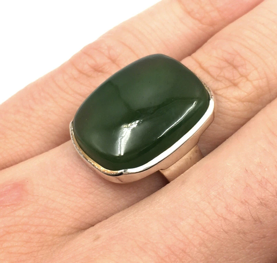 Anello uomo sigillo giada verde argento 925 vintage gioiello 19.1mm/60... - Immagine 2 di 4