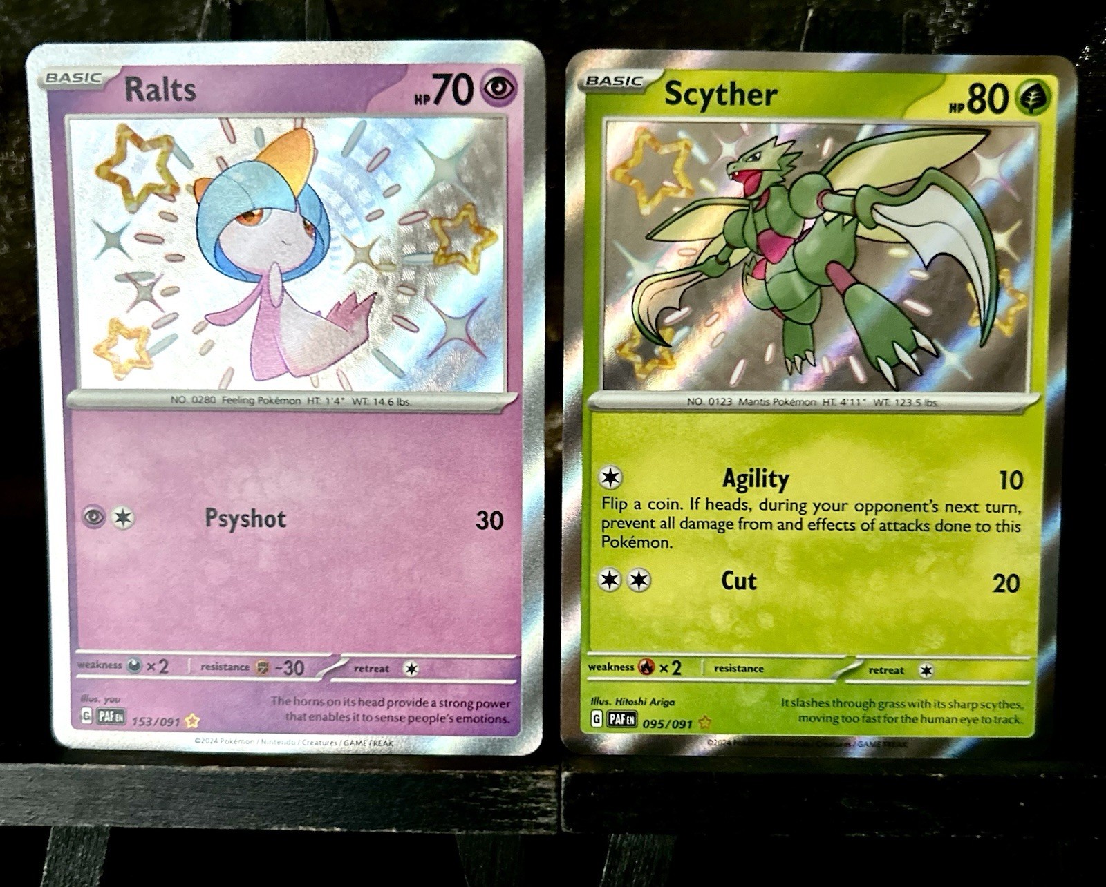 Pokemon Paldean Fates Scyther 95 Ralts 153