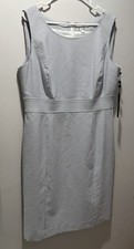 TAHARI Blue White Seersucker Striped Dress Size 16 Preppy NWT