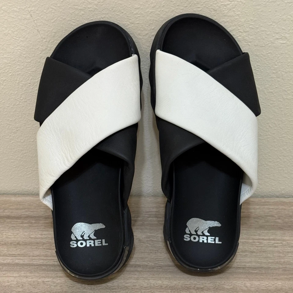 Босоножки Sorel женские 9,5 черные белые VIIBE кожа крест-накрест слайд на платформе - Изображение 2 из 4