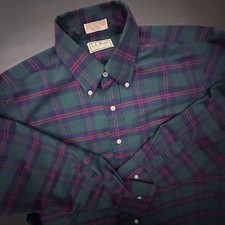 Vintage LL Bean Shirt Mens XL Green Tartan Plaid Made in USA 1990s Button Down