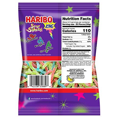 HARIBO Gummi Candy, Z!NG Sour S'ghetti, 5 oz. Bag 5 Ounce (Pack of