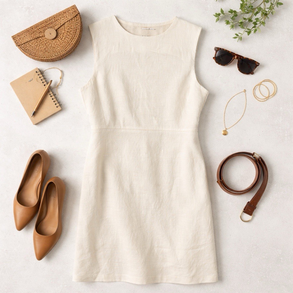 Banana Republic VTG Linen Sz 14 Beige Sheath Career Dress 90s Hong Kong