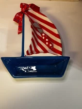 Mud Pie Sailboat Red White and Blue Beautiful Divided Dish 8"x10"