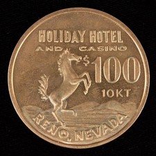 $100 Holiday Hotel & Casino Reno Nevada 10k Gold 32.23gr