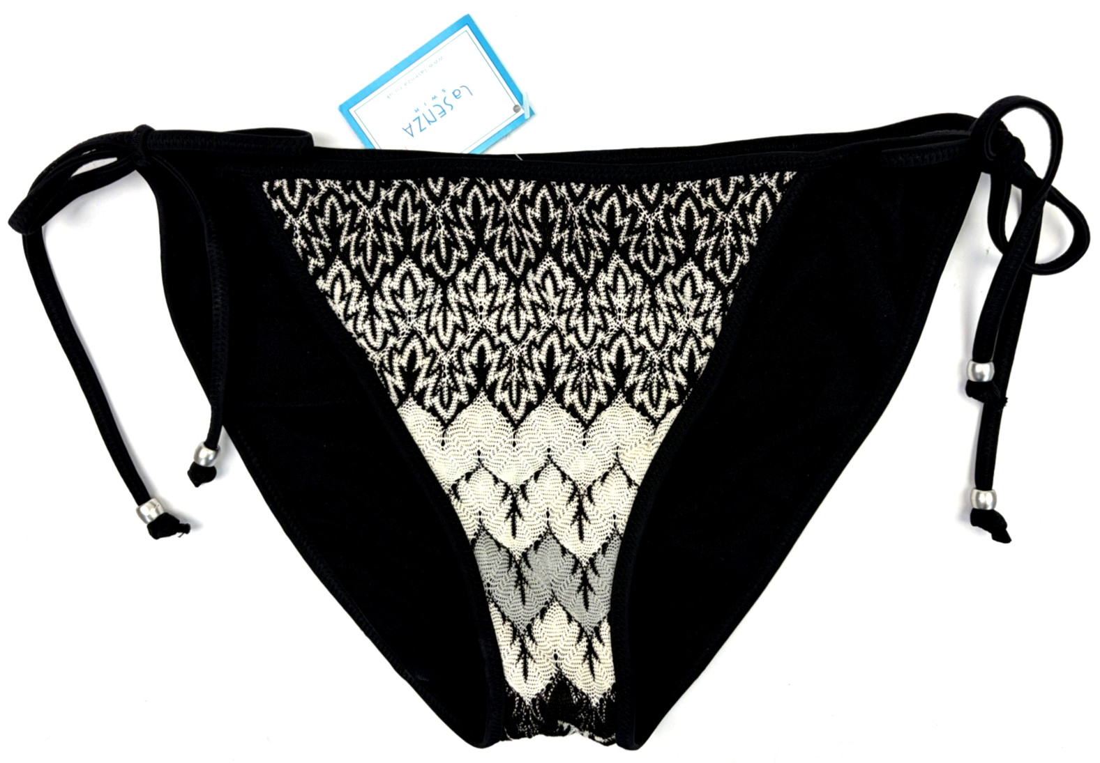 LA SENZA Tie Side Bikini Bottoms 14 Black / Ivory  BNWT