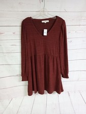 Women's Size S Loft V Neck Sweater Dress Burnt Orange Metallic Long Sleeve