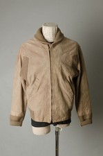 VTG 50 60S Suede Leather Front Zip Jacket Knit Collar and Cuff