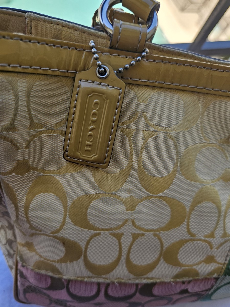 Rare Coach Spring Y2K Signature Multi Pastel Patchwork Medium Tote