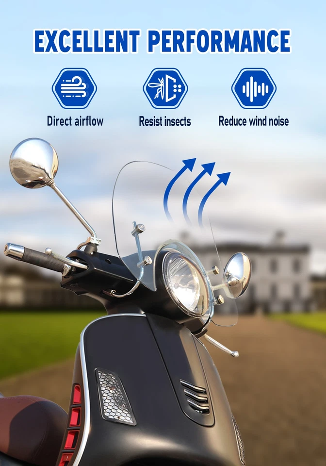 WOLFLINE Moto Windshield for Vespa Primavera 150 GTS 250 300 2017-2019 Clear Foto 2 de 4