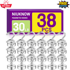 38Pack Heavy Duty Magnetic Hooks, 30LBS Powerful Sliver Metal Neodymium Magnets