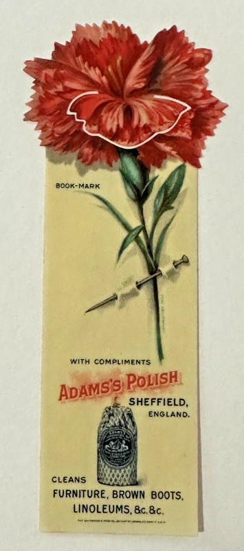 VINTAGE CELLULOID ADVERTISING BOOKMARK ADAMS POLISH CLEANS FURNITURE, BOOTS ETC.