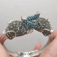 Rhinestone Elephant Bracelet HSN Adrienne Signed Gold Tone 6.5"