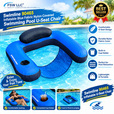 Swimline 90465 Inflatable Blue Fabric Nylon Covered Swimming Pool U-Seat Chair