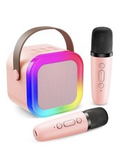 Portable Wireless Karaoke Speaker With 2 Wireless Microphones Pink