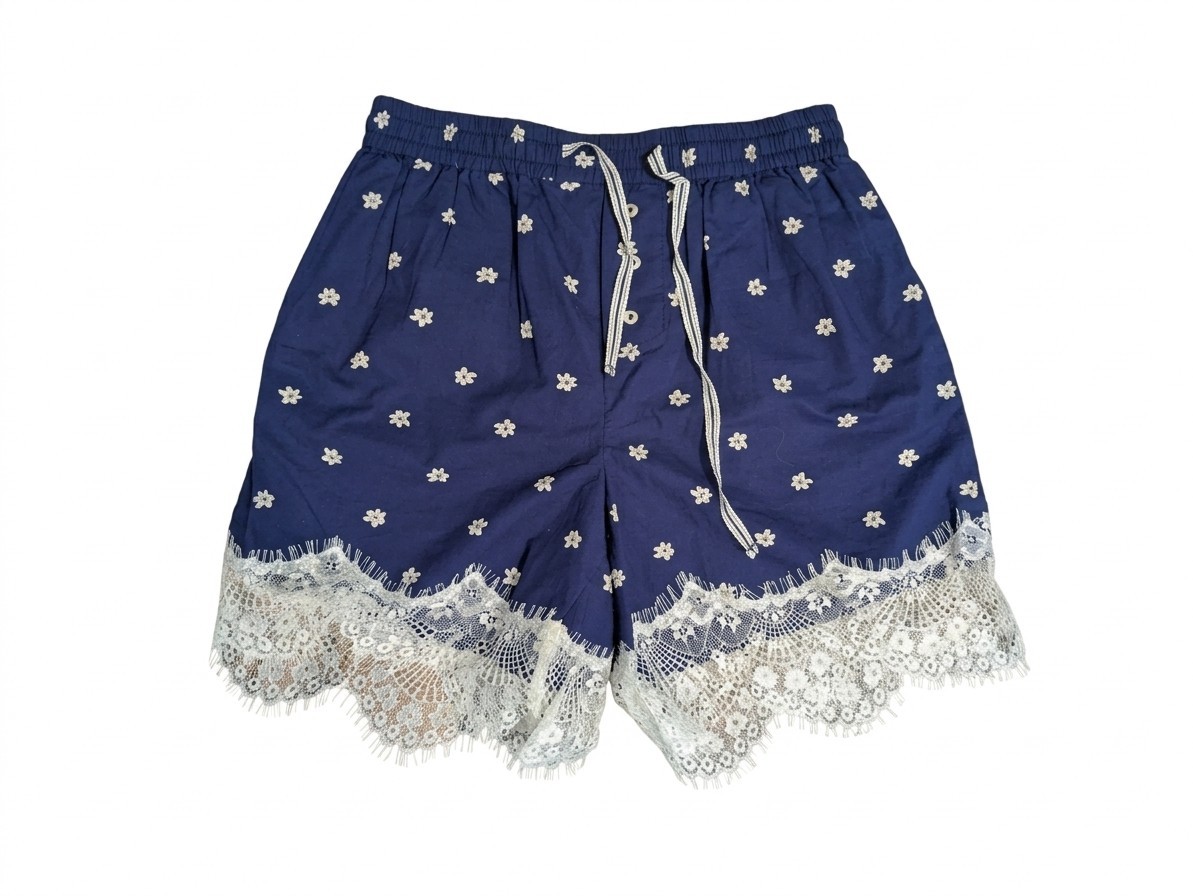 セール★【Anthropologie】ブルーのきれいな ブランケット Anthropologie Blue Daisy Print Lace Hem Shorts NWT XXS Cotton