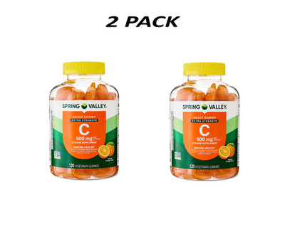 (2 Pack) Spring Valley Extra Strength Vitamin C 500 mg Orange Gummies, 120 Ct.
