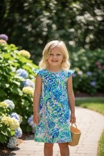 NWOT Lilly Pulitzer Ella Dress Shell Of A Party Girls Flutter Sleeve Size L 8 10