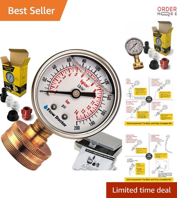 #ad Water Pressure Gauge Kit Glycerin Filled 0 200 Psi Garden Hose Adapter $37.98