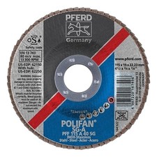 Type 27 POLIFAN SG Flap Disc, 4-1/2 in dia, 40 Grit, 7/8 arbor, 13000 RPM Pferd