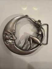 Winking Moon Nude Woman Belt Buckle Boho Hippy Vintage 1979 1970s Bergamot USA