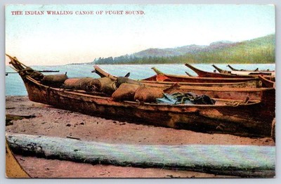 Antique Washington Postcard SEATTLE Indian Whaling Canoes 1910