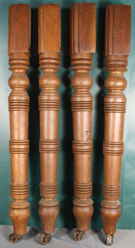 Antique Salvage Table Legs on Casters - Nicely Turned 27 3/8” - Set of 4