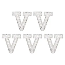 5Pcs Sew on Letter V Patches, Pearl Rhinestone A-Z Alphabet Patches, White