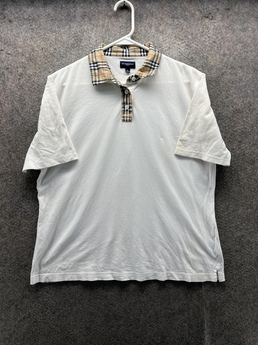 Burberry Golf Polo Shirt Womens Large White Nova Check Collar