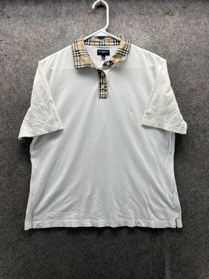 Burberry Golf Polo Shirt Womens Large White Nova Check Collar