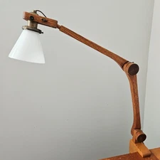 Vintage Industrial Wood Desk Lamp. Antique Wood Architects Lamp.