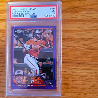 Topps 2023 Chrome Kyle Stowers Orioles #194 Purple Refractor /250 RC PSA 7