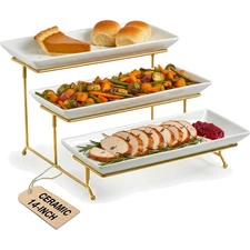 Large Gold 3 Tier Serving Stand Set - Perfect for Fruit & Dessert Presentations