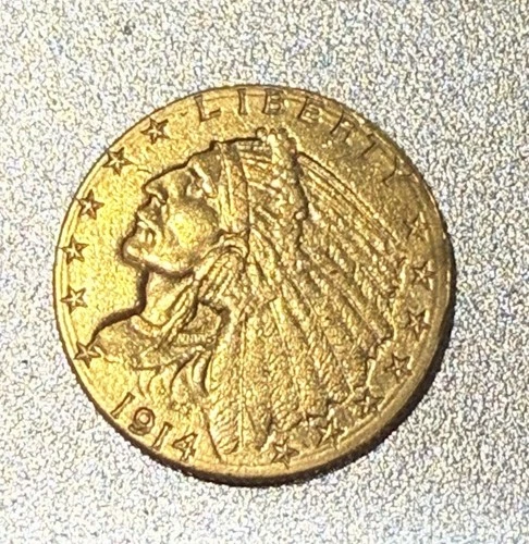 1914-D US Gold $2.50 Indian Head Quarter Eagle Coin